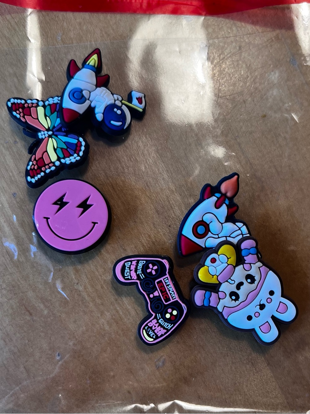 Lot of 6 PVC Shoe Charms Jibbitz Style Butterfly Rocket Gamer Bear Smiley